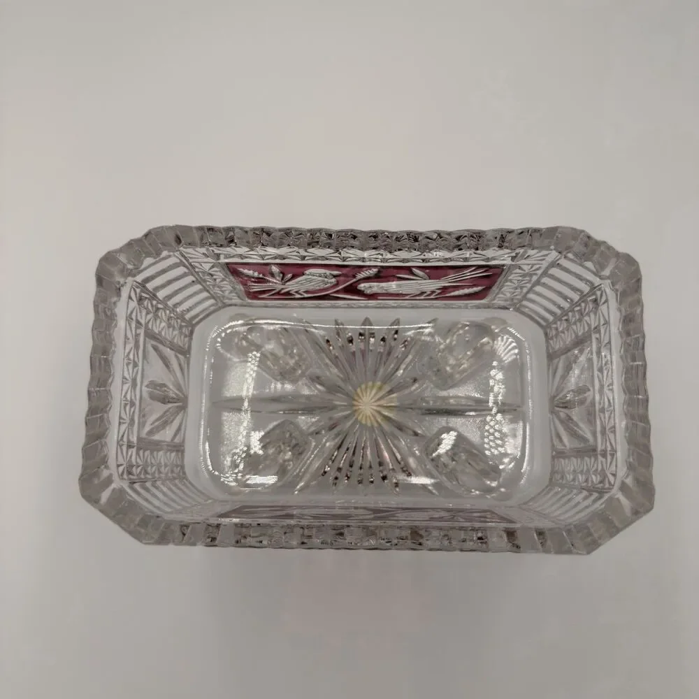 Hofbauer Byrdes Ruby Red Bird 4-Footed Bowl Trinket Candy Dish 24% Lead Crystal